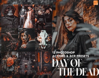 12 Photoshop Actions, Day of the Dead Ps Action, Halloween ACR Preset, Black Orange Ps Filter Atn Portrait Lifestyle Theme Instagram Blogger