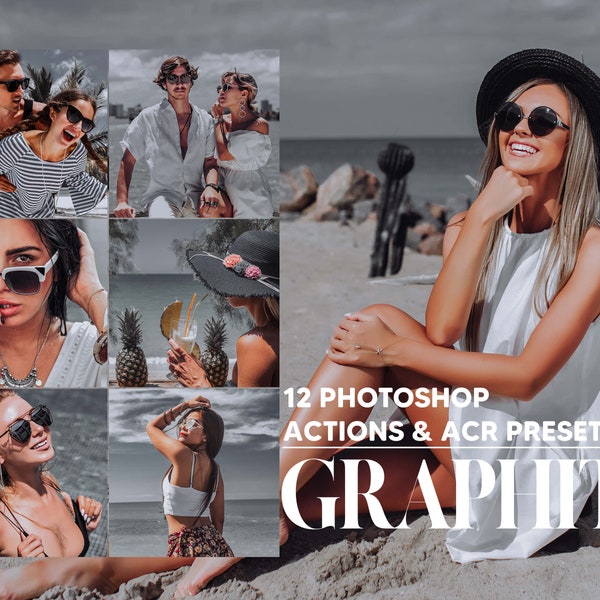 12 Photoshop Actions, Graphite Ps Action, Smooky Gray ACR Preset, Grey Ps Filter, Atn Portrait And Lifestyle Theme For Instagram, Blogger