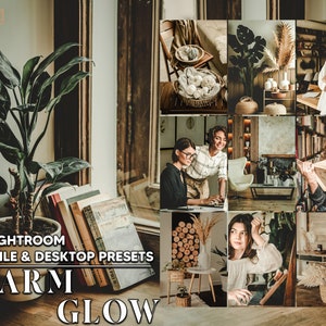 12 Warm Glow Lightroom Presets, Vintage Style Mobile Preset, Moody Desktop LR Filter Lifestyle Theme For Blogger Portrait Instagram