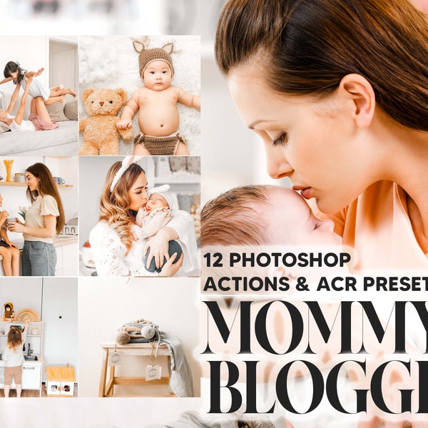 12 Photoshop Actions, Mommy Blogger Ps Actie, Moederschap ACR Preset, Moeder Kinderen Ps Filter, Atn Portret en Lifestyle Thema voor Instagram