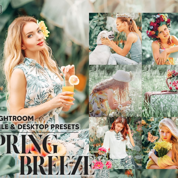 10 Spring Breeze Lightroom Presets, Bright Mobile Preset, Warm Girl Desktop, Lifestyle Portrait Theme Instagram LR Filter DNG Best Green