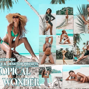 12 Tropical Wonder Lightroom Presets, Skin Bronze Mobile Preset, Summer Bright Desktop LR Filter Lifestyle Theme For Blogger Portrait