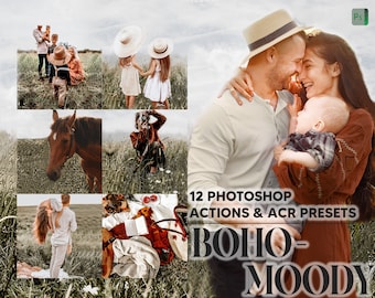 12 Photoshop Actions, Boho-Moody Ps Action, Rustic ACR Preset, Bohemian Ps Filter, Atn Portrait And Lifestyle Theme Instagram, Blogger