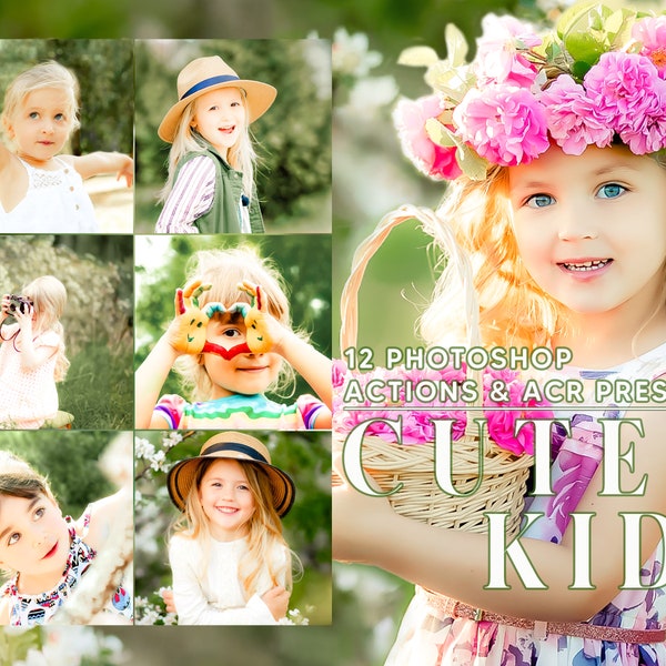 12 Photoshop Actions, Cute Kids Ps Action, Bright ACR Preset, Children Ps Filter, Portrait And Lifestyle Theme For Instagram, Blogger
