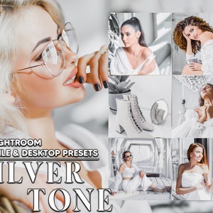 12 Silver Tone Lightroom Presets, Gray Clean Mobile Preset, Luxury Desktop LR Filter DNG Lifestyle Theme For Blogger Portrait Instagram