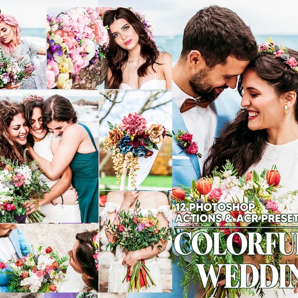 12 Photoshop Actions, Colorful Wedding Ps Action, Vibrant ACR Preset, Bright Ps Filter, Atn Portrait And Lifestyle Theme For Instagram