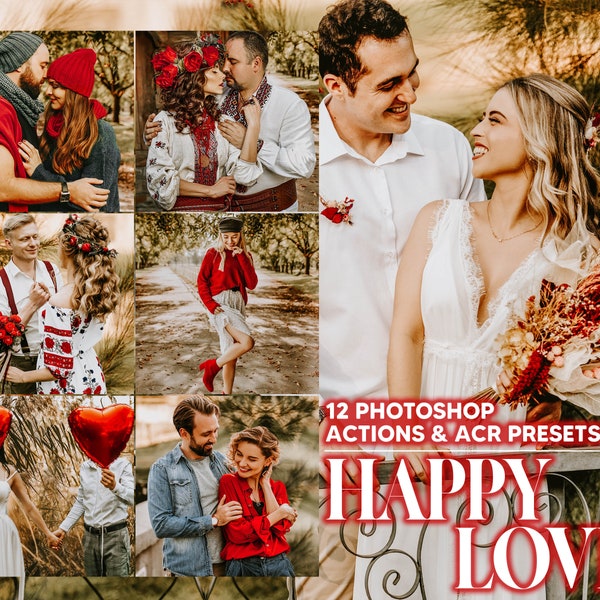 12 Photoshop Actions, Happy Love Ps Action, Romance ACR Preset, Bright Ps Filter, Atn Portrait And Lifestyle Theme Instagram, Blogger Warm