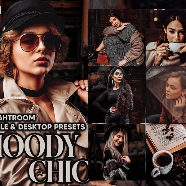 12 Moody Chic Lightroom Presets, Dark Fall Mobile Preset, Autumn Desktop, Lifestyle Portrait Theme For Instagram LR Filter DNG Warm Black