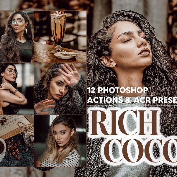 12 Photoshop Actions, Rich Cocoa Ps Action, Brown ACR Preset, Hot Coffee Ps Filter, Atn Portrait And Lifestyle Theme For Instagram, Blogger