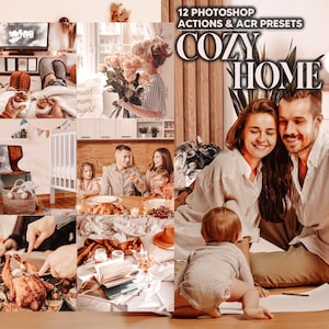 May include: A collage of images depicting a cosy home theme. The images include a family gathered around a table, a couple cuddling, a baby playing, and a roasted chicken on a plate. The text "Cozy Home" is displayed in a large font at the top of the collage.