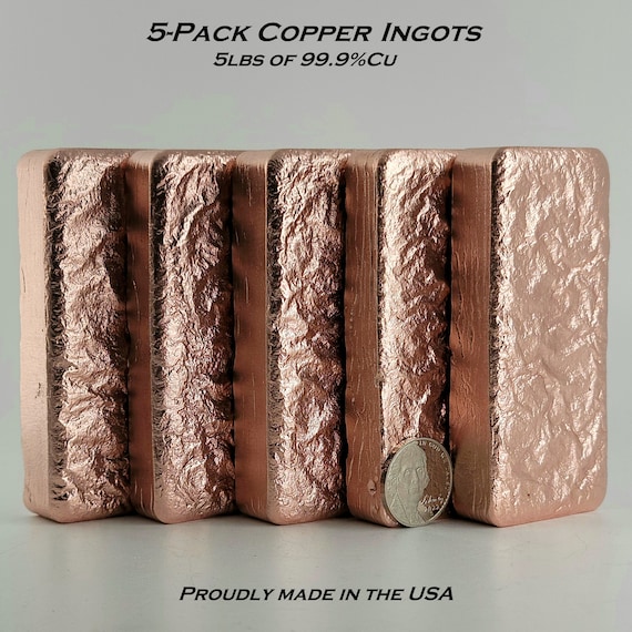 5-pack Copper Ingots 99.9% Cu Hand Poured 5lb Min. Weight XRF