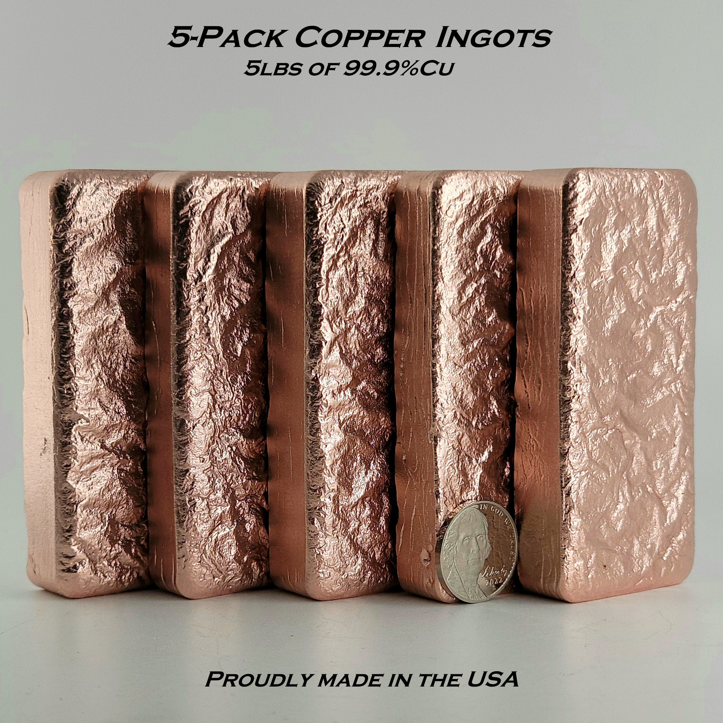 5-Pack Large Copper Ingots - 99.9% Cu - 25lb Min. Weight - XRF Verified