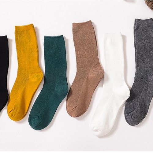 Solid Colors Women Cotton Blend Socks 