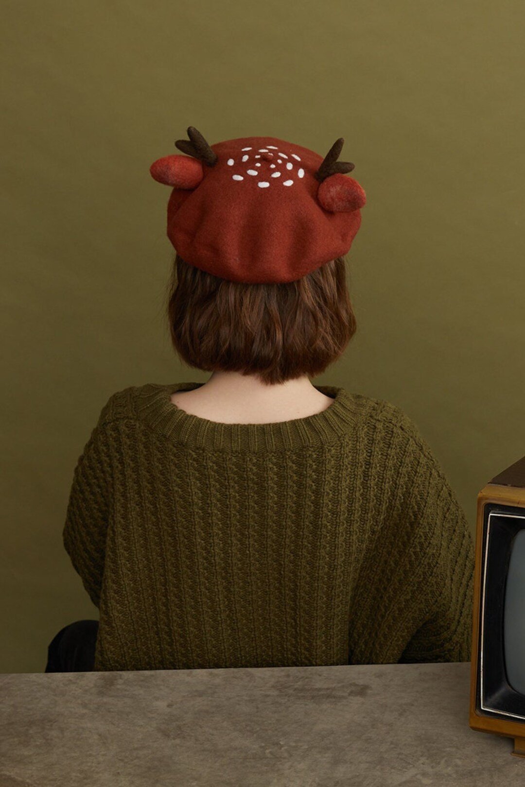 Wool Beret, Mushroom Wool Hat, Fox Ear Beret, Deer Ear Beret, Needle