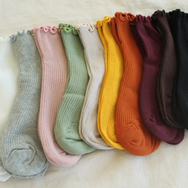 10 Solid Colors Cotton Blend Ruffle Tube Women Fashion Socks, Cuff crew socks, Cute Short Boot Socks, Soft Quarter Socks, 3 for 9