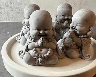 Gray Cement Laughing Monk Statue - Zen Garden Decor