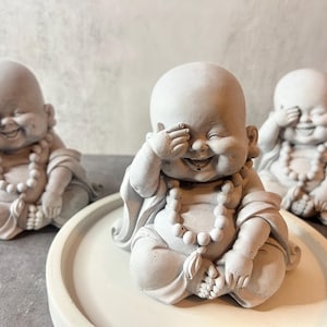 Cement Laughing Monk Statue: Zen Garden Decor (4.5x5 inches)