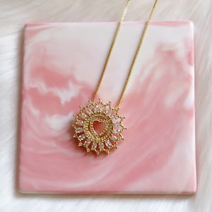 Heart Gold Pendant Necklace, Copper Gold Plating Pendant Heart Charm Necklace,  Heart Necklace for Women,