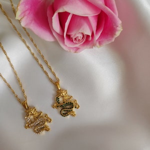 18k gold plated Chinese dragon,  Stainless steel dragon pendant, Dragon necklace,  Women gift, Dragon jewelry necklace,