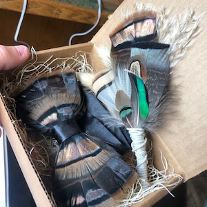 Matching Feather Bow tie and Boutonnière
