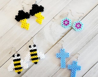 Perler Bead Dangle & Drop Earrings | Gifts for Her | Perler Beads | Jewelry for Her | Kids Earrings | Unique Gift | Religious Gifts | Flower