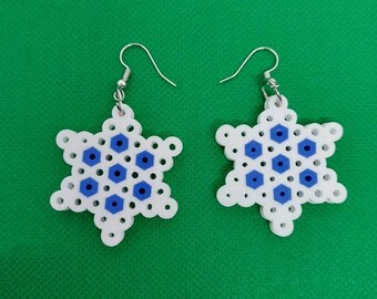 Snowflake Christmas Winter Perler Bead Dangle Earrings | Holiday Gift for Her | Christmas Gift for Her| Winter Earrings | Snowflake Jewelry