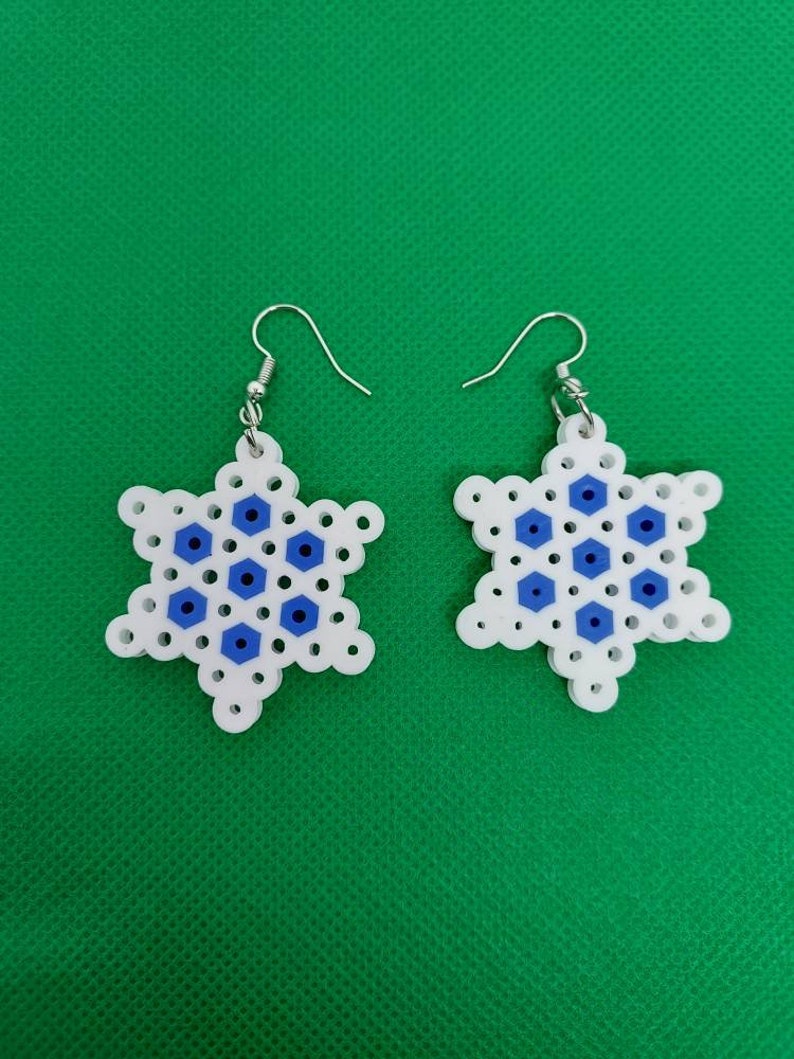 Snowflake Christmas Winter Perler Bead Dangle Earrings Holiday Gift for Her Christmas Gift for Her Winter Earrings Snowflake Jewelry image 1