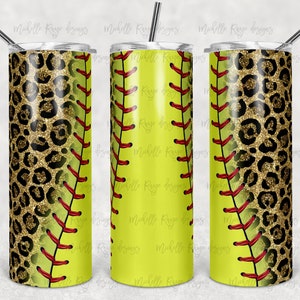 Add your Name Free - -Softball Leopard Glitter Tumbler