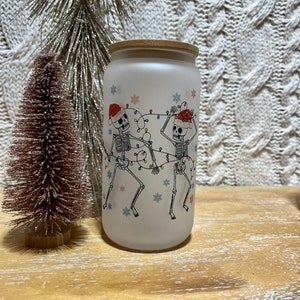 Dancing holiday skeletons glass Libby can tumbler