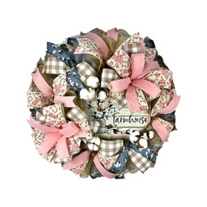 Farmhouse Wreath, Year round Wreath, All Season Wreath, All Occasion Wreath, gift for mom, gift for her, farmhouse cotton wreath