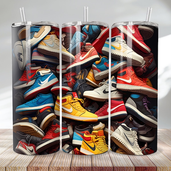 Retro Style Sneaker Wrap,  20oz Tumbler Wrap, Sneaker Collection, Sneaker Illustration - HighTop - Digital Download - PNG - Sublimation