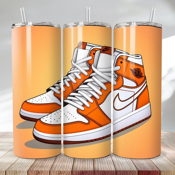 Orange and White 1s High Top Sneaker Wrap, 20oz Tumbler Wrap - PNG - Digital Download