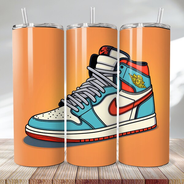 Rétro Blanc, Bleu, Rouge 1s, High Top Sneaker Wrap, 20oz Tumbler Wrap, Sneaker Illustration - PNG - Téléchargement numérique - Sublimation