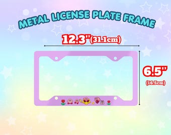 Metalowa ramka na tablicę rejestracyjną z motywem samochodu Kawaii | Różowa dekoracyjna ramka na tablicę rejestracyjną