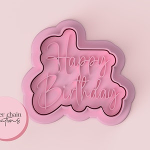 Happy Birthday Citrus Script  Cookie Cutter and Fondant Embosser