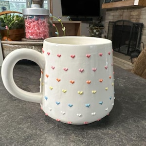 Adorable Rainbow Heart Handmade Ceramic Mugs to Brighten Your Day Mug for Heartwarming Moments, Personalized Soft-Hued Pottery