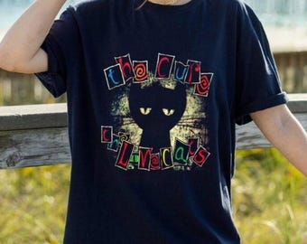 The Cure Cat Tee, 90s Alt Indie Rock, Unisex shirt, Music Gifts, Cat Lover gifts, the cure fan gifts, band tee, the cure graphic tee