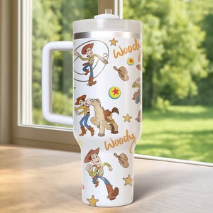 Disney Toy Story Tumbler 40oz, Disney Woody Buzz Jessie Water Tumbler, Pixar Toy Story Insulated Tumbler, Cartoon Characters Cup image 4