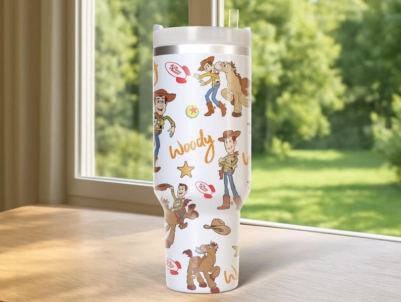 Disney Toy Story Tumbler 40oz, Disney Woody Buzz Jessie Water Tumbler, Pixar Toy Story Insulated Tumbler, Cartoon Characters Cup image 3