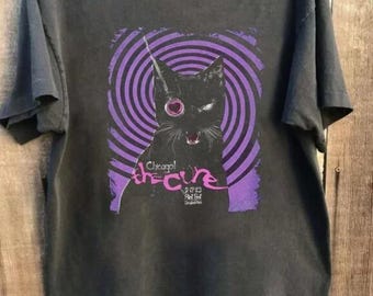 The Cure Cat Tee, 90s Alt Indie Rock, Unisex shirt, Music Gifts, Cat Lover gifts, the cure fan gifts, band tee, the cure graphic tee
