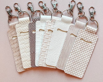 Chapstick Keychain Holder | Beige Embossed | Faux Leather