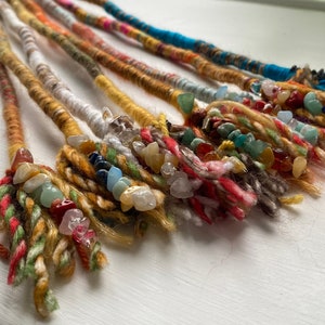 Gem stone dreadlock, bohemian hair wrap earthy wool