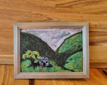 Needle felted framed landscape -3D wool picture