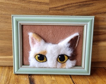 Needle felted framed cat picture -3D wool portrait