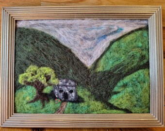 Needle felted framed landscape -3D wool picture