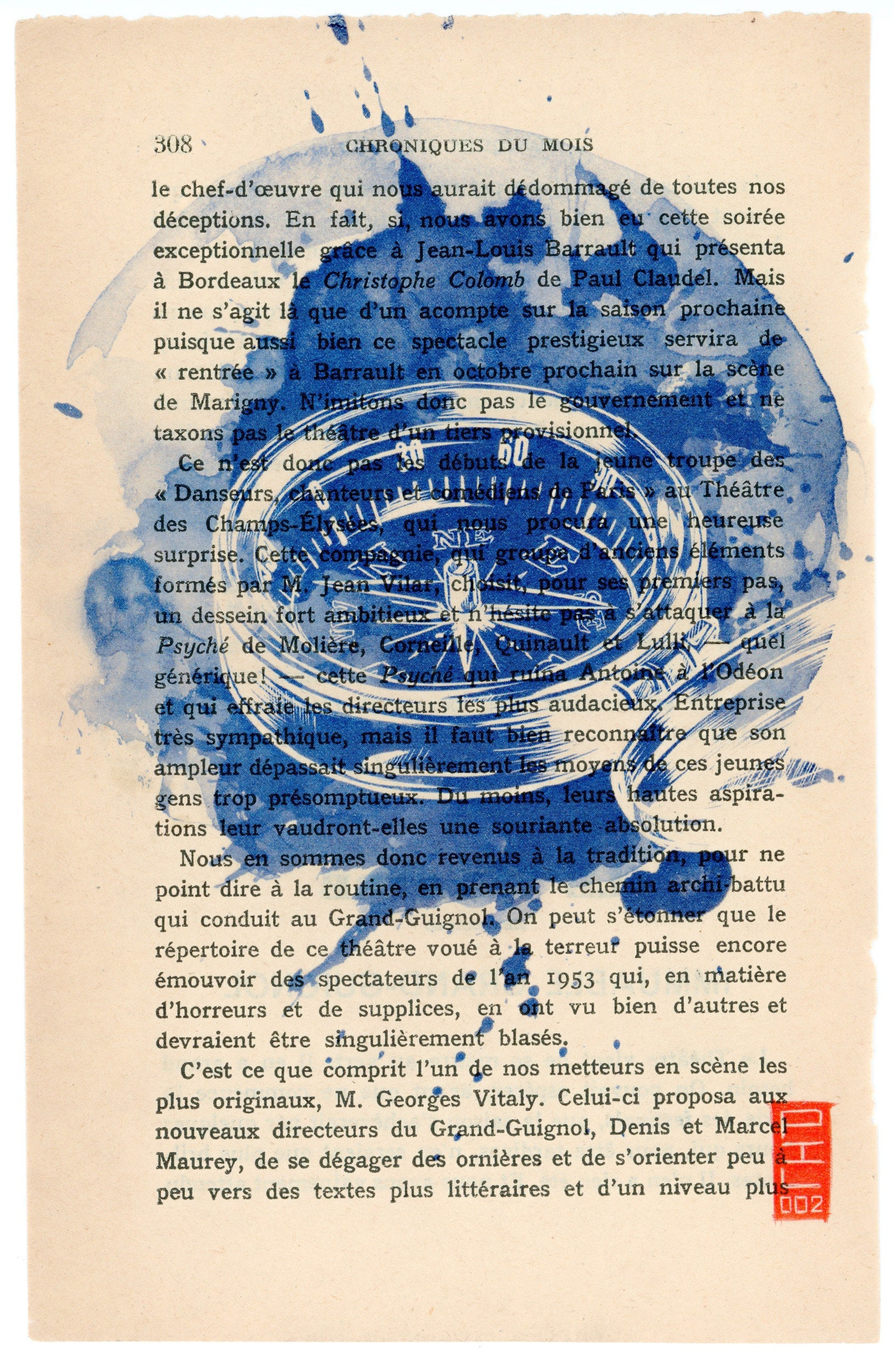 Boussole Imprimée sur Feuille de Livre Ancien