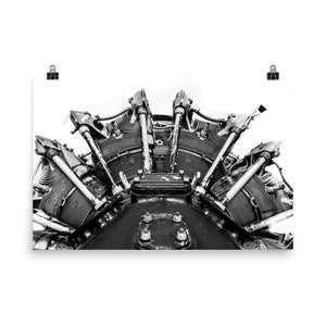 Vintage Airplane rotary engine | Aviation | wall art | black and white |