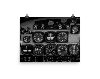 Cockpit Poster | Luchtvaart | Vliegtuig | Jet | Zwart-wit