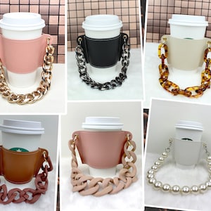 Mother's Day Special: Coffee Cup Sleeve with Chain Strap, Drink Carrier for Coffee. Sleeve is made of PU Leather(Personalized)