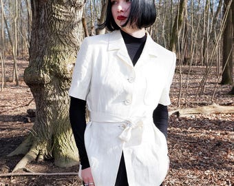 Vintage Max Mara Linen Blouse: 90s Italian Belted Top, Size S-L